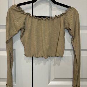 Green Off-Shoulder Ribbed Top